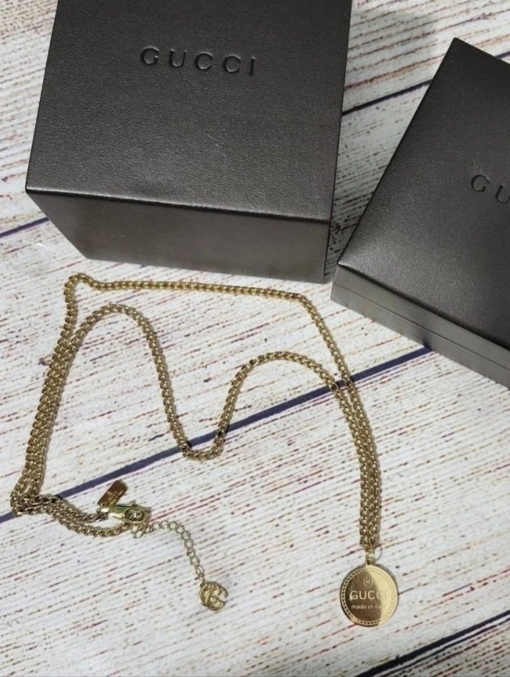 Vintage Gold Gucci Round Logo Pendant Necklace